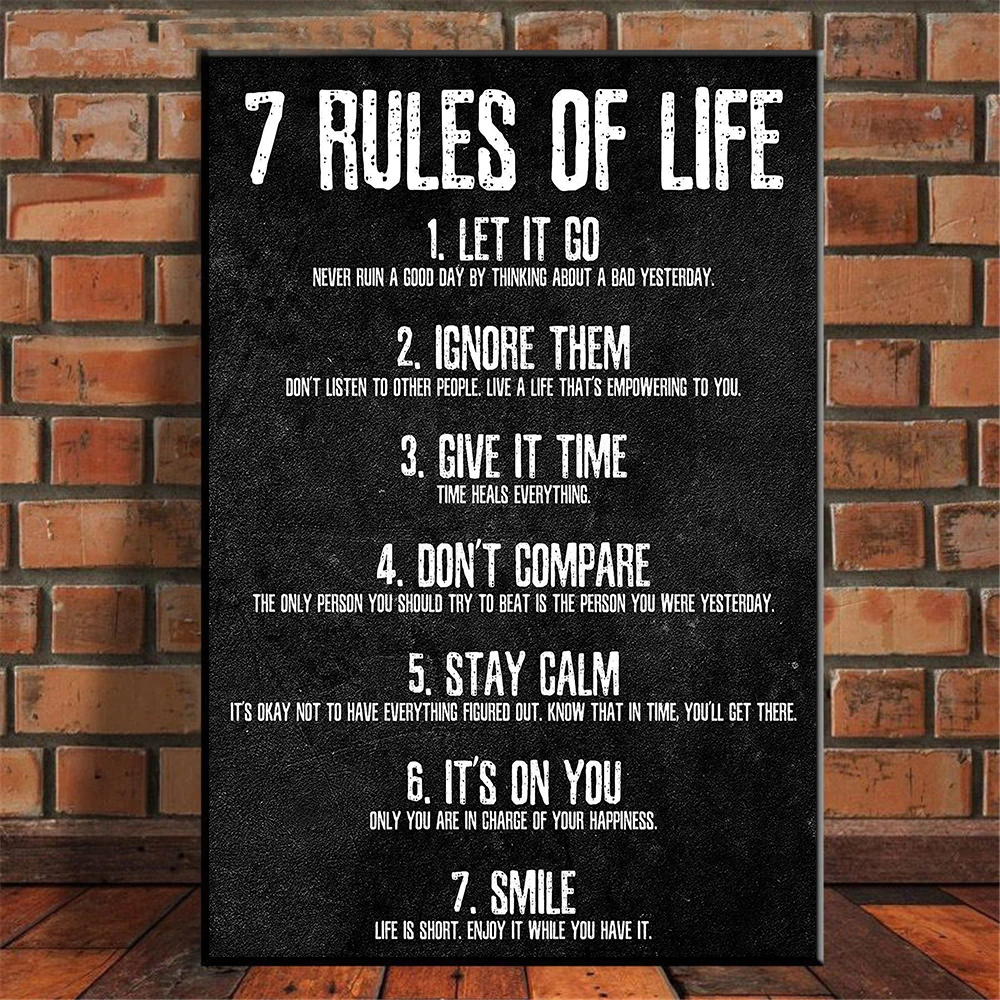 

7 Rules of Life Motivational Prints Home Decor Canvas Painting Letters Wall Art Picture For Living Room Poster Painting No Frame