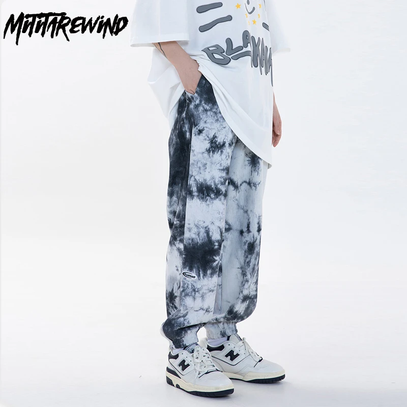 

Брюки мужские спортивные с принтом, повседневные свободные модные штаны в стиле хип-хоп, джоггеры с принтом чернил и поясом на резинке, весн...