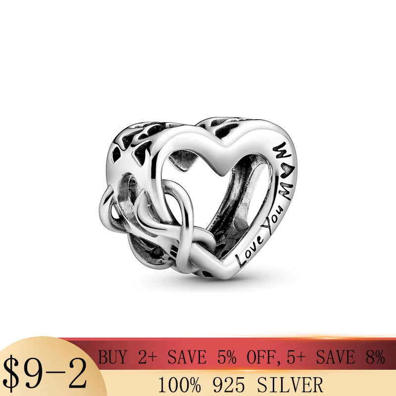 

Christmas Gift 925 Sterling Silver Love You Mum Infinity Heart Charm beads fit Original Pandora Bracelet DIY Silver 925 jewelry