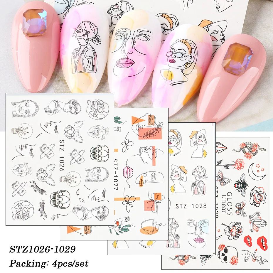 

nail art 4pcs/set water nail decals and stickers for black face DIY manicure nail art watermark manicure slider nail tools