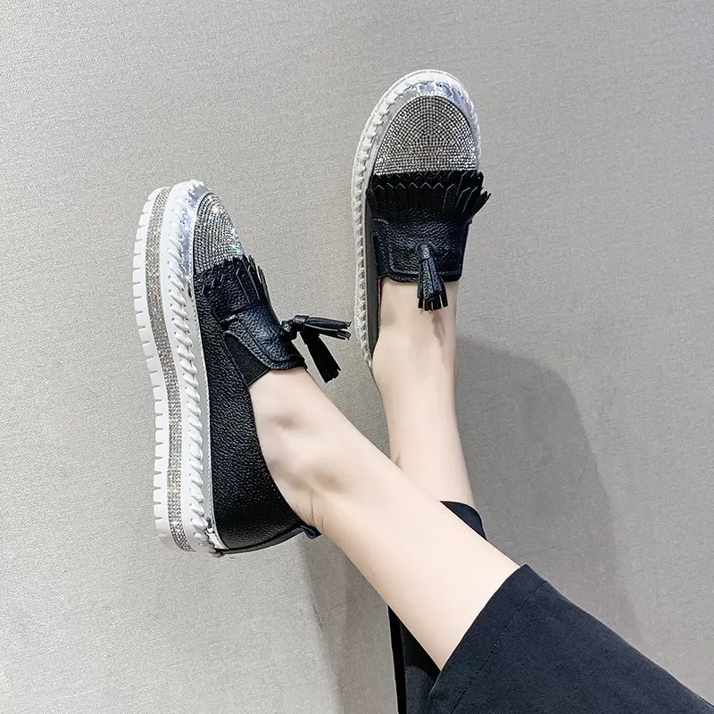 

Women's Flat Shoes Fashion Simple Vamp Tassel Modification Rhinestone Embellishment Trend Sweet All-match Female Flat Shoes