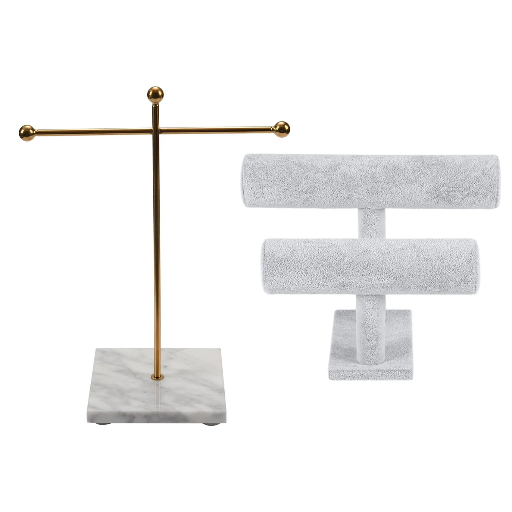 

2PCS Nordic Metal Golden Storage Rack with Marble Base with Jewelry Display Stand T-Shape Bracelet Holder