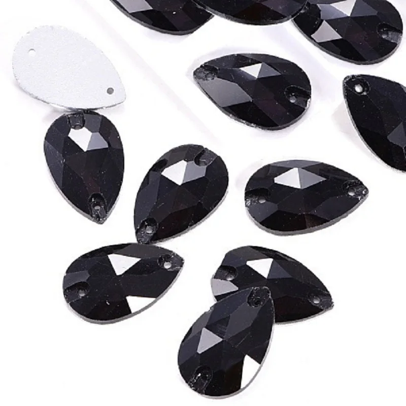 Polaris Jet Black Glass Water-Droplets Silver Bottom Sew On Rhinestones Handicraft For Decoration/Garment Accessory | Дом и сад