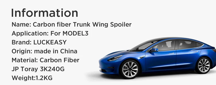 LUCKEASY автомобильный спойлер из углеродного волокна для багажника Tesla модель 3- настоящий спойлер из углеродного волокна для багажника крыло