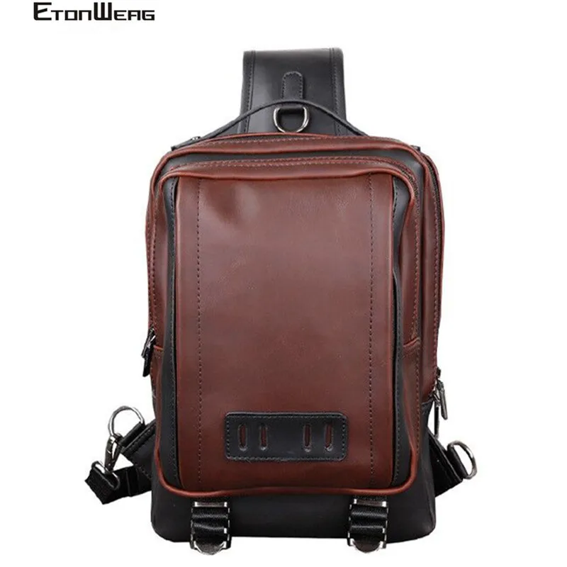 

Men's Vintage Chest Bag Crazy horse PU Leather man Messenger Bag Business office Shoulder Bag Casual Solid Crossbody bags male