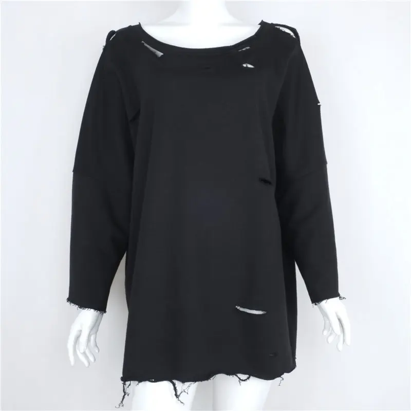 WHITNEY WANG 2019 Autumn Winter Fashion Streetwear Sexy One Shoulder Torn edges Holes Sweatshirt Women Hoodies Pullover | Женская одежда