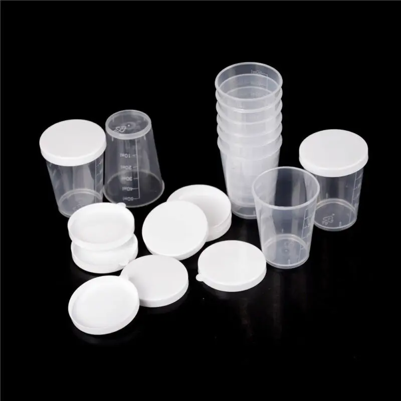 

10Pcs 50ml Medicine Measuring Measure Cups With White Lids Cap Clear Container Liquid Measure Beaker Container