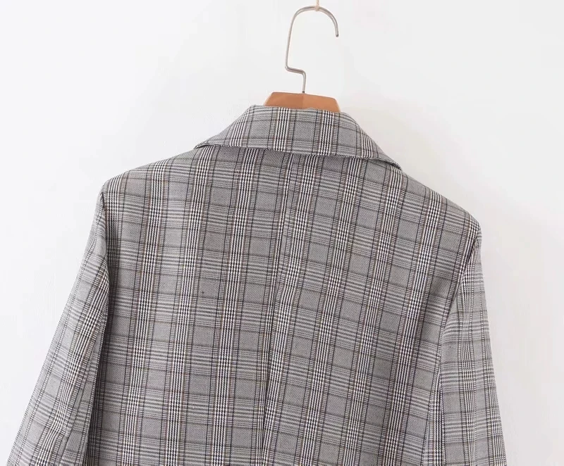 

elegant White plaid blazer women vintage office women blazers and jackets pockets coat female casual suit jacket outerwear