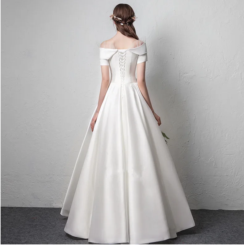 

Women's long formal prom evening dress Plus size off shoulder pear satin white laceup wedding party dress Bespoke Occasion Dress