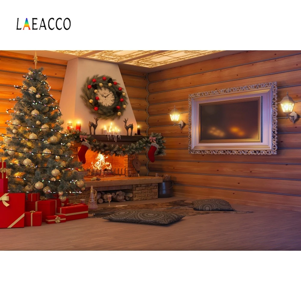 Laeacco фоны для фотосъемки Рождественская елка Декоративный Камин сцена детской фотостудии|Фон фотосъёмки| |