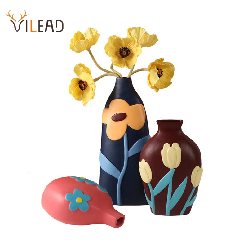 

VILEAD Ceramic Flower Vase Figurine Modern Fresh Flowers Pot Cylinder High Table Living Room Decoration Sculpture Christmas Gift