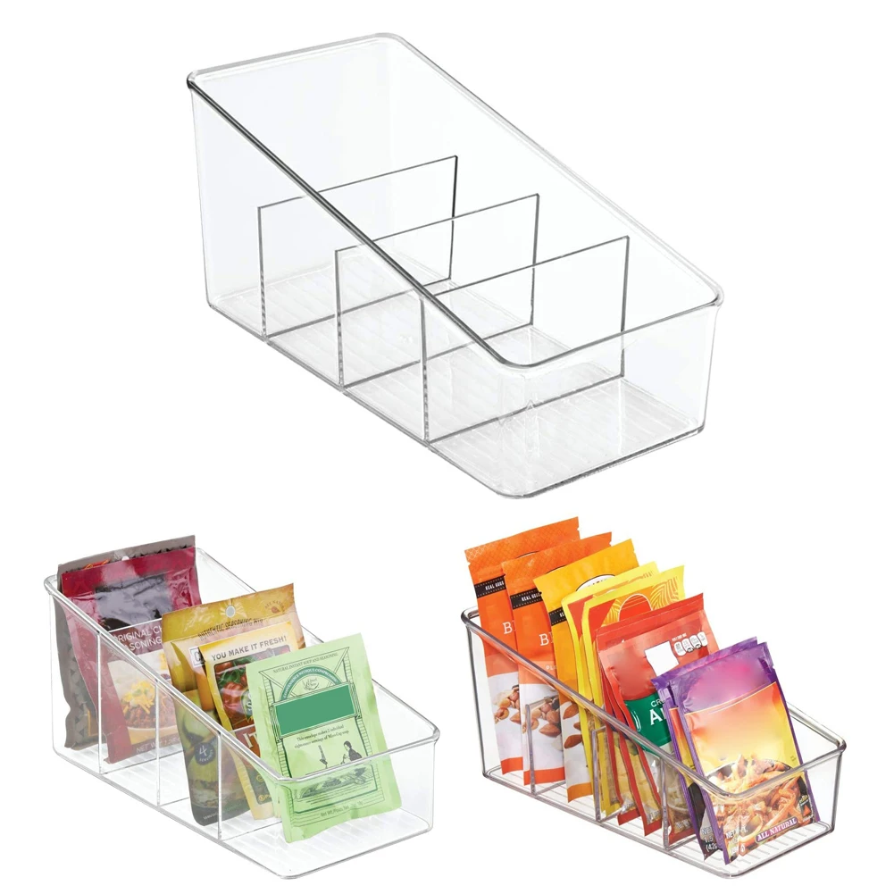 

Large Plastic Food Packet Organizer Caddy Storage Station for Kitchen Pantry Cabinet Countertop Holds Spice Pouches TS2
