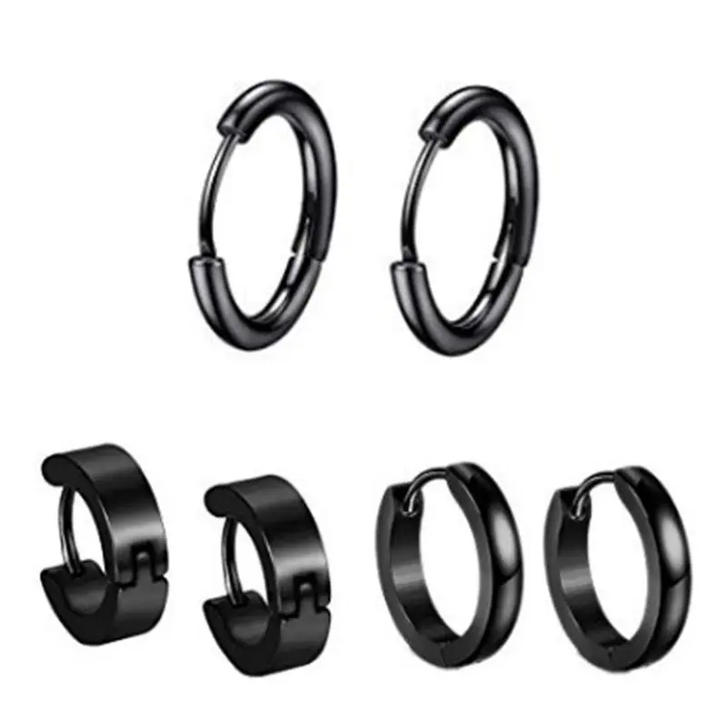 

6 Pair/set Trend Men Women Stainless Steel Personality Punk Earrings Unisex Ear Buckle Stud Jewelry