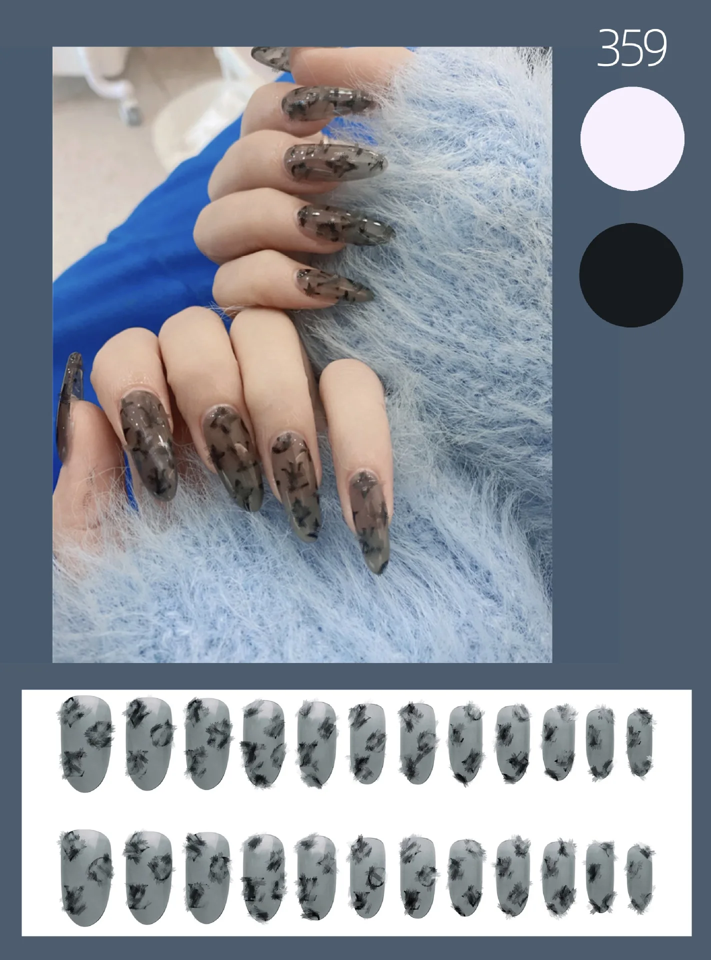 

24pcs Black Graffiti Nail Patch Sweet Style Glue Type Removable Long Paragraph Manicure Save Time False Nail Patch Gel Nail Poli