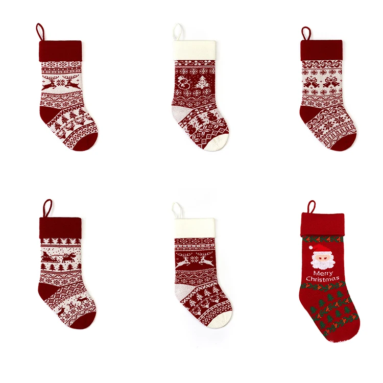 

Christmas Stockings Fabric Santa Claus Sock Gift Kids Candy Bag Snowman Deer Pocket Hanging Xmas Tree Ornament New Year