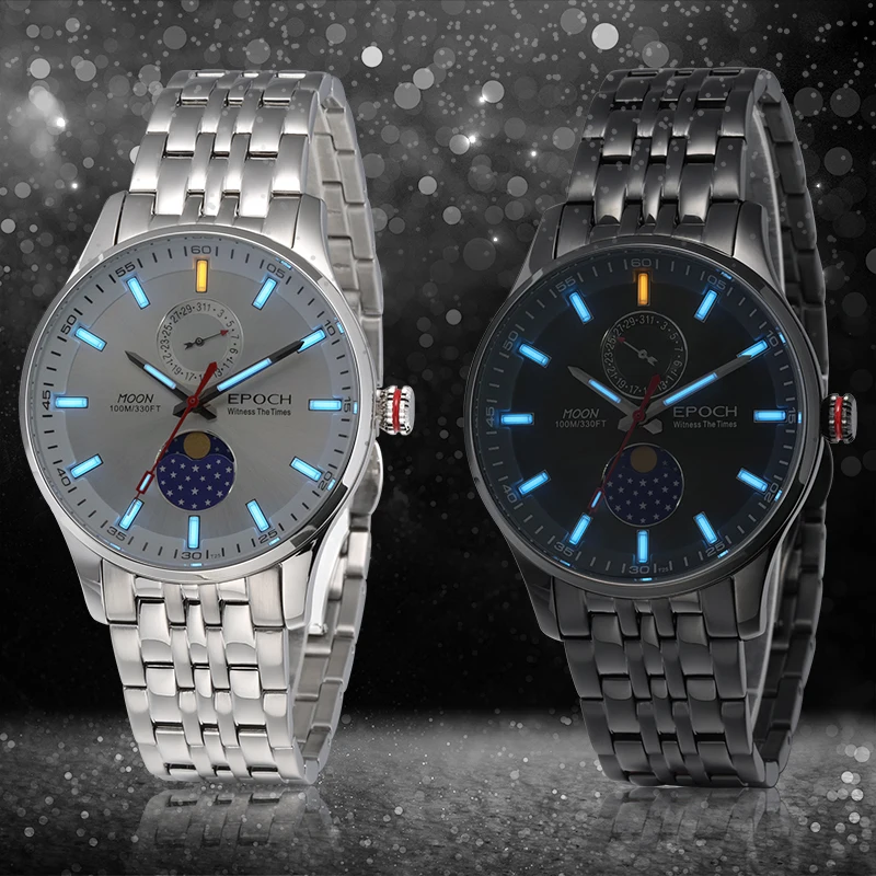Мужские часы с Тритием наручные Лунной фазой мужские Epoch T25 светящиеся