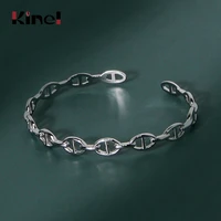 kinel hot selling 925 sterling silver vintage pattern open bracelet bangle for women wedding bangle 925 jewelry