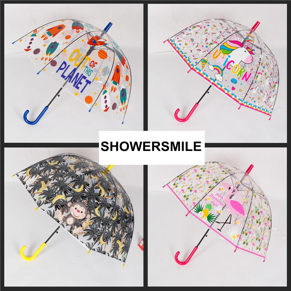 SHOWERSMILE Единорог детская длинная ручка прозрачный зонтик дети мультфильм обезьяна журавль мальчики девочки милый Guarda Chuva