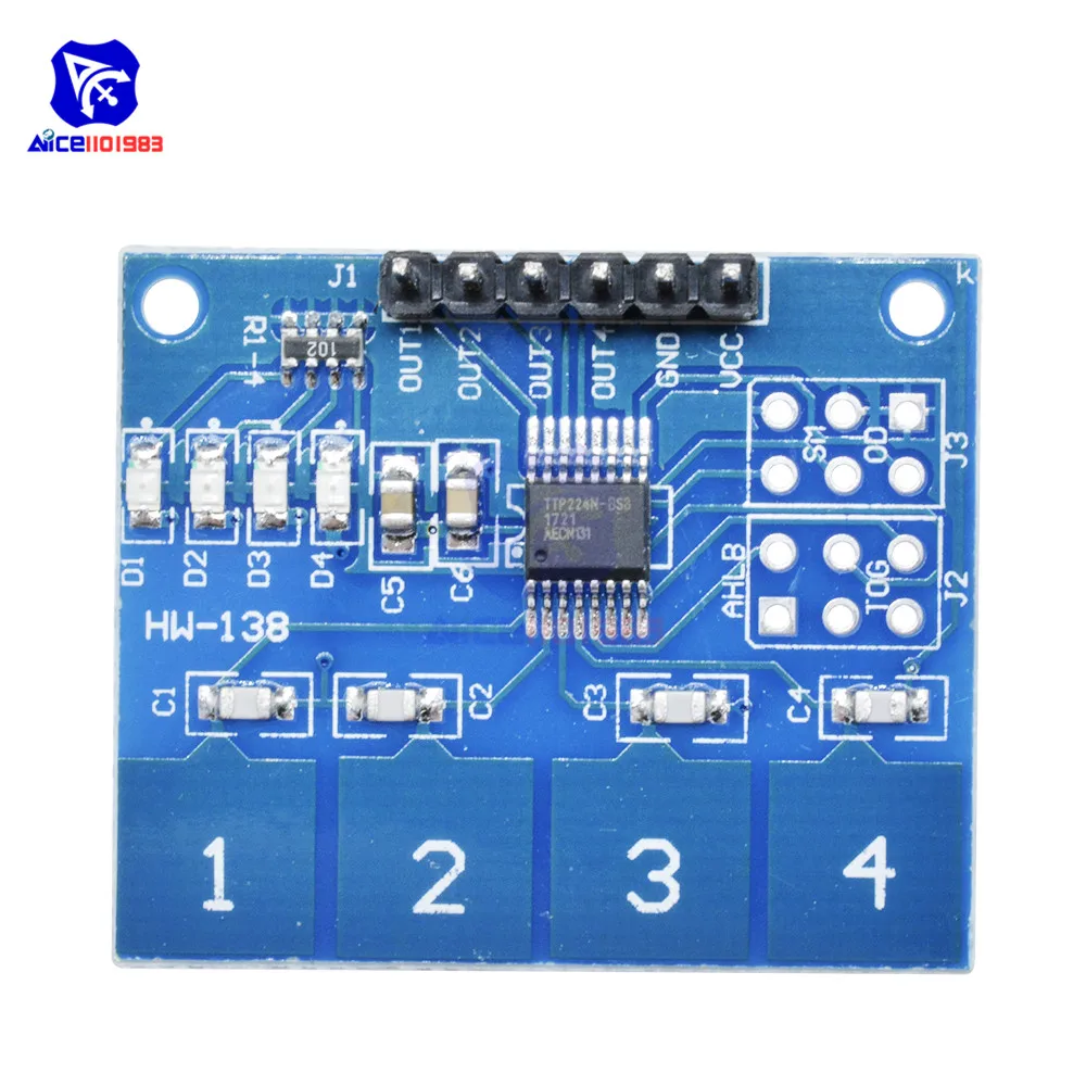 4 клавиши 4-канальный цифровой емкостный сенсорный модуль diymore TTP224 для Arduino |