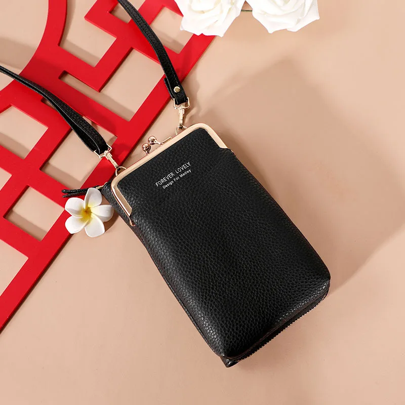 

The new fashionable lady's mobile phone bag lychee pattern solid color slanted across the shoulder small bag purse