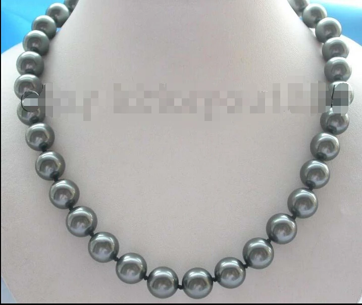 

Natural 12mm Black Round Shell Pearl Necklace! Noble style Natural Fine jewe