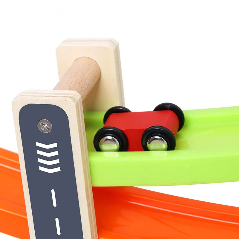 

Dropshippin Children's Wooden Educational Toys Cartoon Car Slide Car Parking Lot Visual Tracking Game Sliding Slide Toy