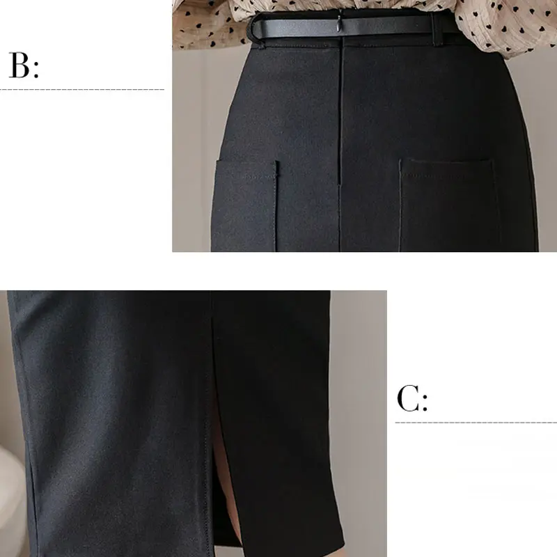 New Work Wear Black Pencil Skirts Women High Waist Split Bodycon Skirt With Belts Sexy Elegant Office Red Skirts Female images - 6