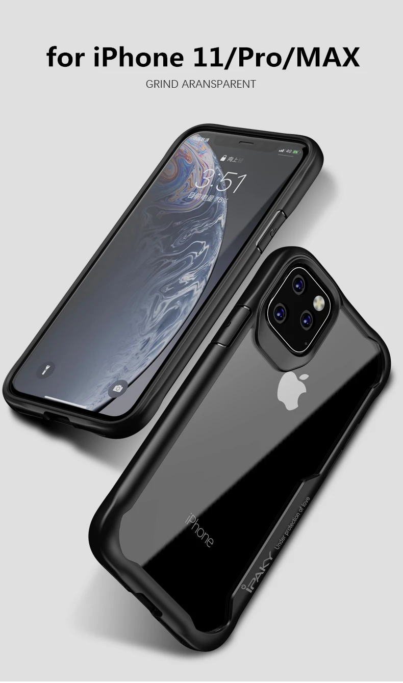 Для iPhone 11 Чехол IPAKY для iPhone 11 Pro чехол силиконовый акриловый Гибридный противоударный Прозрачный чехол для iPhone 11 Pro Max чехол