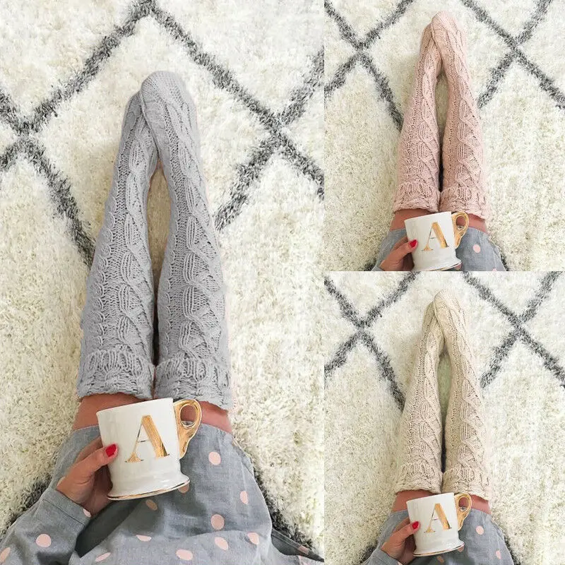 Женские вязаные Гольфы выше колена зимние теплые мягкие носки до бедра