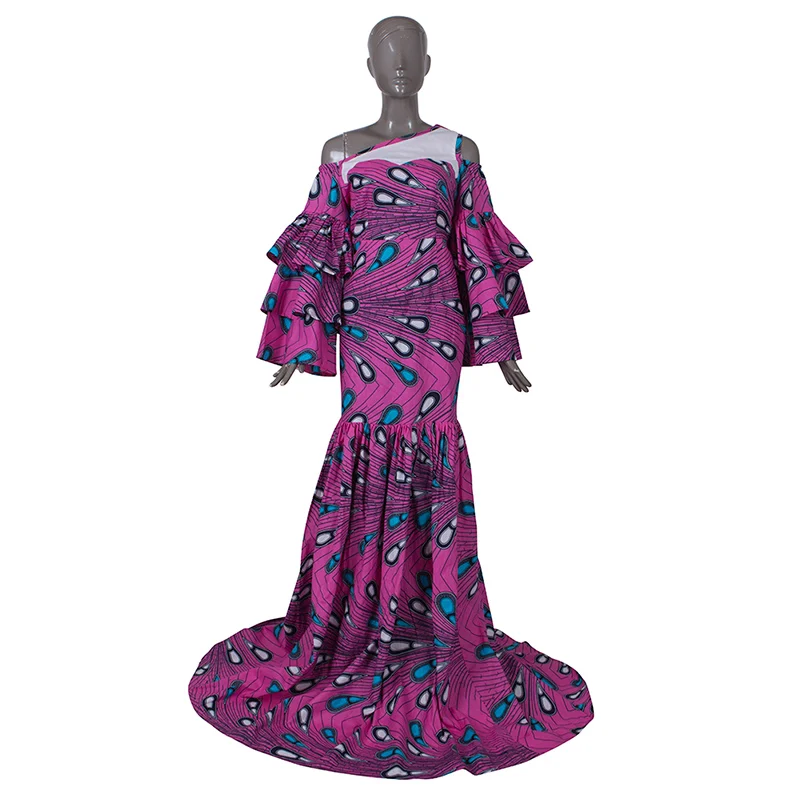 Bintarealwax Africa Dresses Dashiki Real Wax Print Traditional African Clothing Fishtail and Ground Clothing Women WY4336