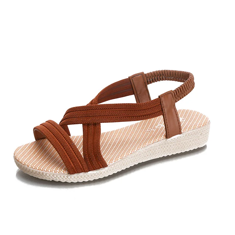 

Large Women's Sandals Summer New Women's Shoes Open Toe Cross Slope Heel Antiskid Beach Sandals Wholesale