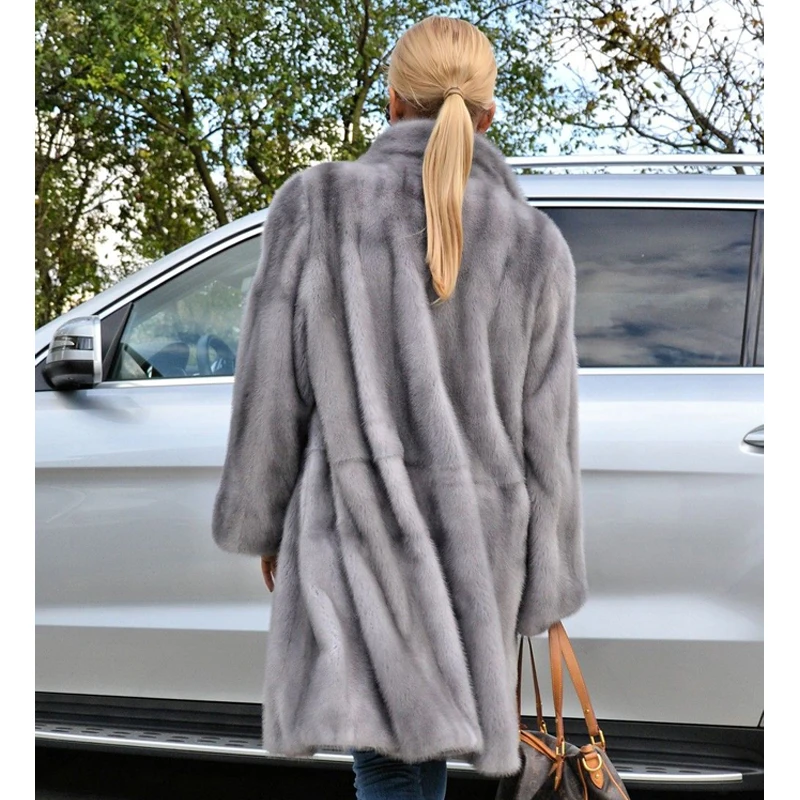 BFFUR Fashion Long Real Mink Fur Coats Stand Collar Winter New Women Full Pelt Mink Fur Overcoats Luxury Woman Fur Coat Natural