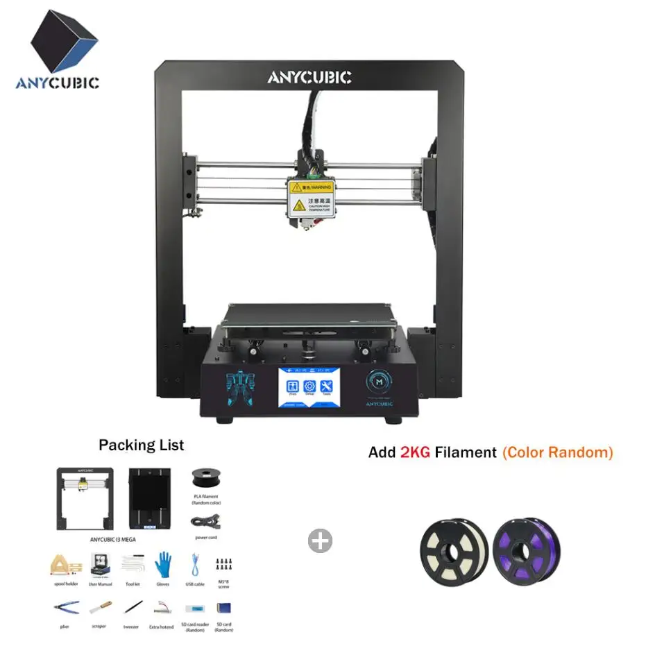 ANYCUBIC 3d принтер I3 Мега размера плюс полный металлический каркас платформы рабочего стола промышленного класса высокой точности 3d Drucker наборы нити - Цвет: I3 Mega- Add 2KG