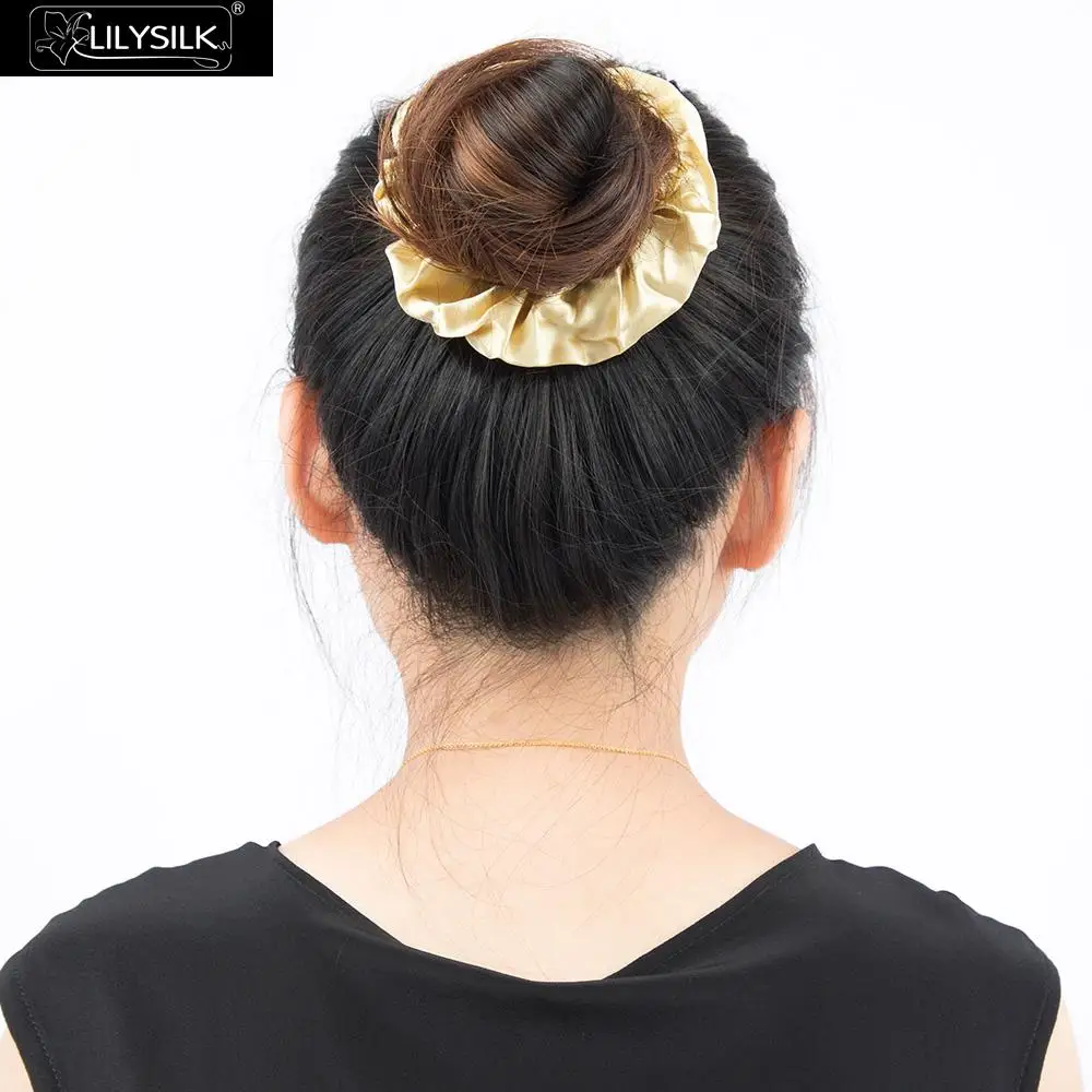 LilySilk Scrunchy Charmeuse Hair Bands Women 100 Pure Silk Head Rope Rubber Girl Accessories Soft Care Luxurious Free Shipping - Цвет: Gold