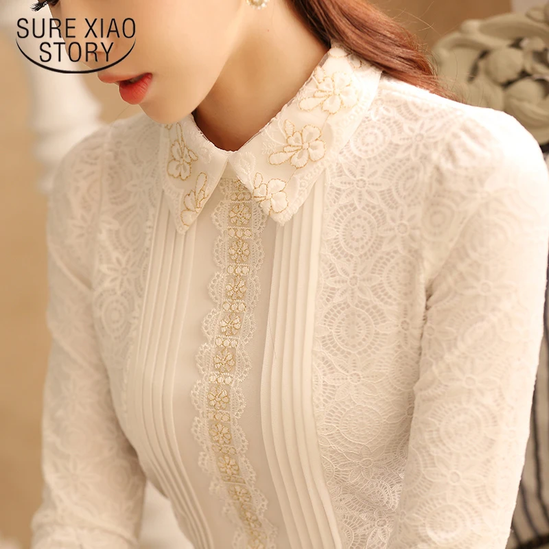 

2020 Autumn and Winter Lace Women Tops and Blouses Solid Floral Female Shirts Long Sleeved Elegant Ladies Feminine Blusa 812B 45