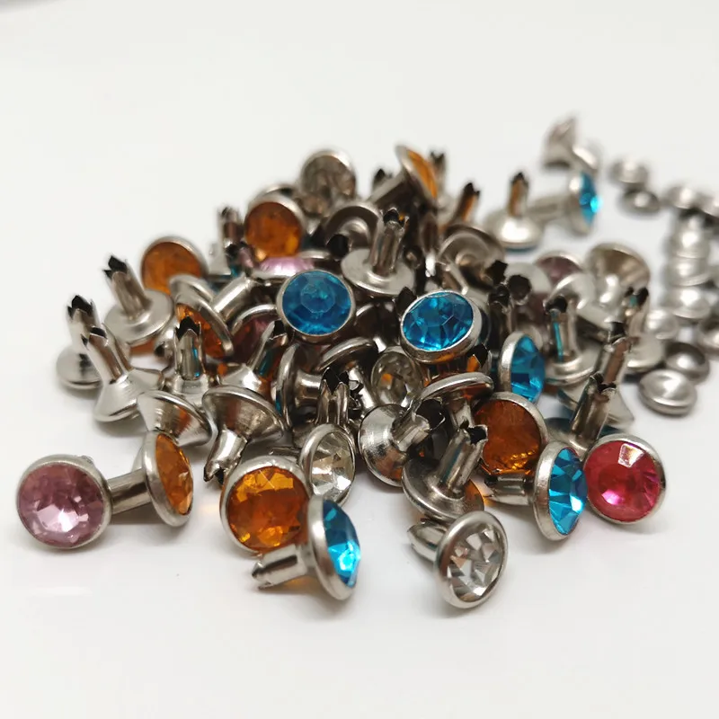 100 шт. 8 мм Разноцветные Заклепки с кристаллами и стразами серебристые заклепки
