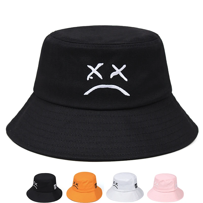 С вышитым смайликом ведро Шапки в стиле хип хоп Повседневное Рыбацкая шляпа на