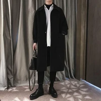 spring and autumn new dark bright line windbreaker mens mid length baggy coat japanese black parka clothing fashion