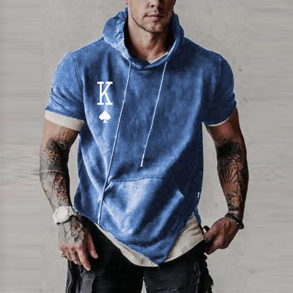 

2021 Men Short Sleeve Hooded Top Workout Gym Training Muscle Tee Fitness Hoodie T-Shirts Fashion Casual Sweatshirts Tracksuits