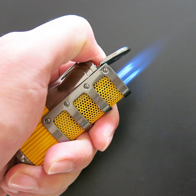 COHIBA элегантный Gridding Stripes ветрозащитный 3 фонарь Jet Flame многоразовая зажигалка с сигарой и подарочной коробкой