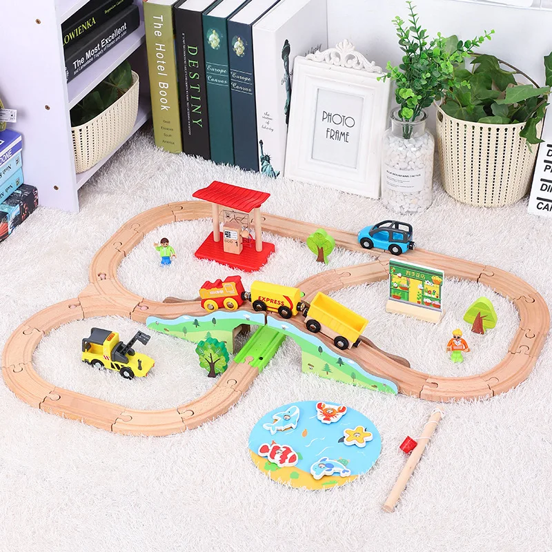 

Wooden Railway Train Track Set Forest Brigde Wooden Track Educational Toys Compatible for Thomas Biro Wood Toys for Kids Gift