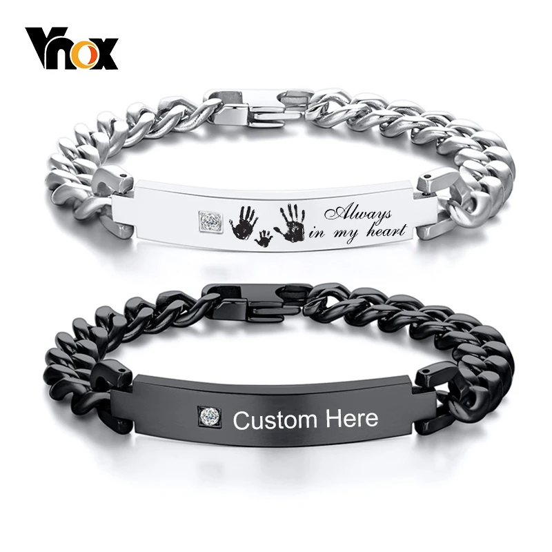 Vnox бесплатный персонализированный ID браслет для мужчин AAA CZ камень нержавеющая
