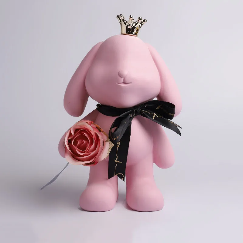 

Nordic Style Rose Rabbit Modelling Home Decor Resin Sculpture Statue Cute Animals Living Room Decoration Ornaments