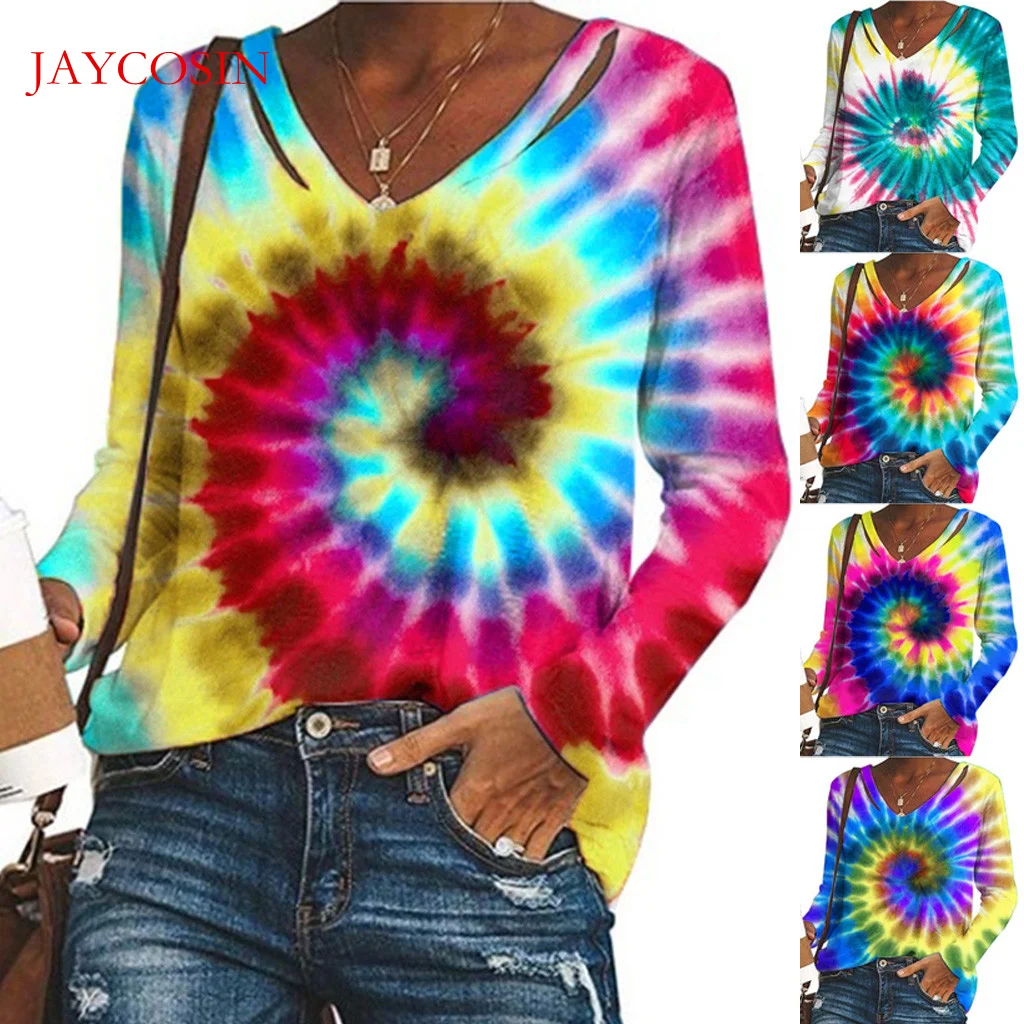 JAYCOSIN Fashion Gradient Print Women Blouses Autumn Winter Clothes Long Sleeve V Neck Harajuku Sweatshirt Pullover #H7|Женские