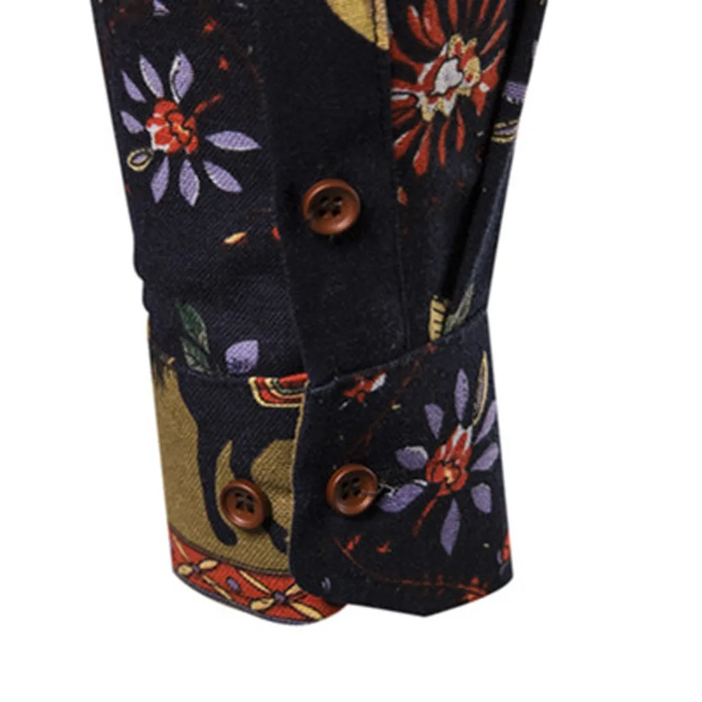 Мужская винтажная рубашка с принтом Feitong деловая длинным рукавом в стиле