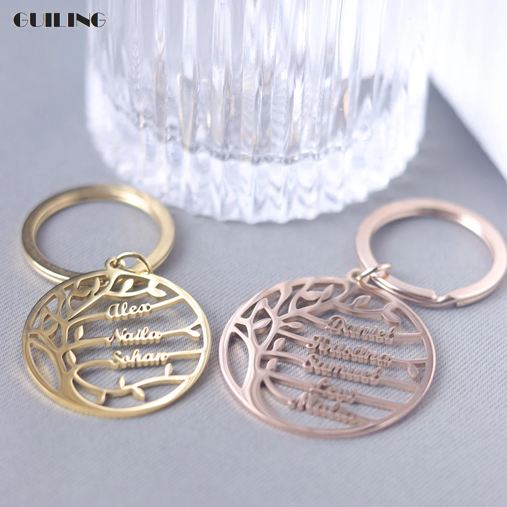 

Dainty Family Tree of Life Custom Name Pendant Nameplate Keychain Stainless Steel Key Chain Family Gifts Personalized Jewelry