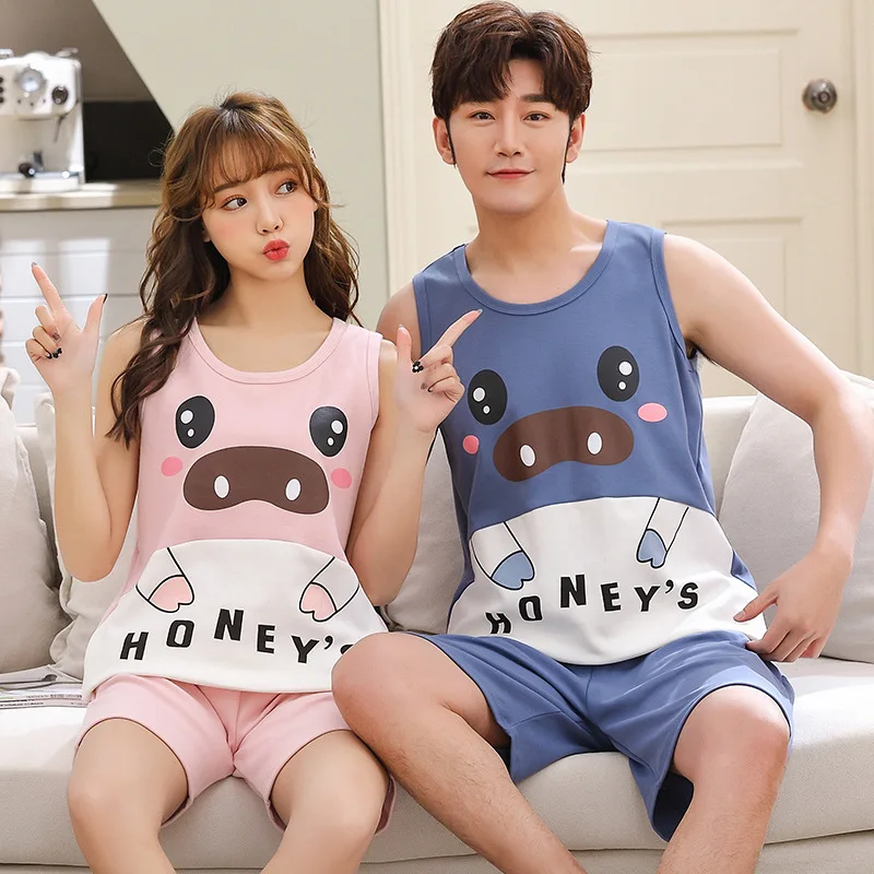 

Summer Cotton Pajamas Kawaii Pajamas Sleeveless Shorts Vest Cartoon Pajamas 2-piece Set of Casual Home Wear Pajamas for Women