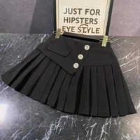 online celebrity 2021 new rhinestone buckle oblique waist splicing anti leakage pleated skirt skirt skirt women high fashion y2k