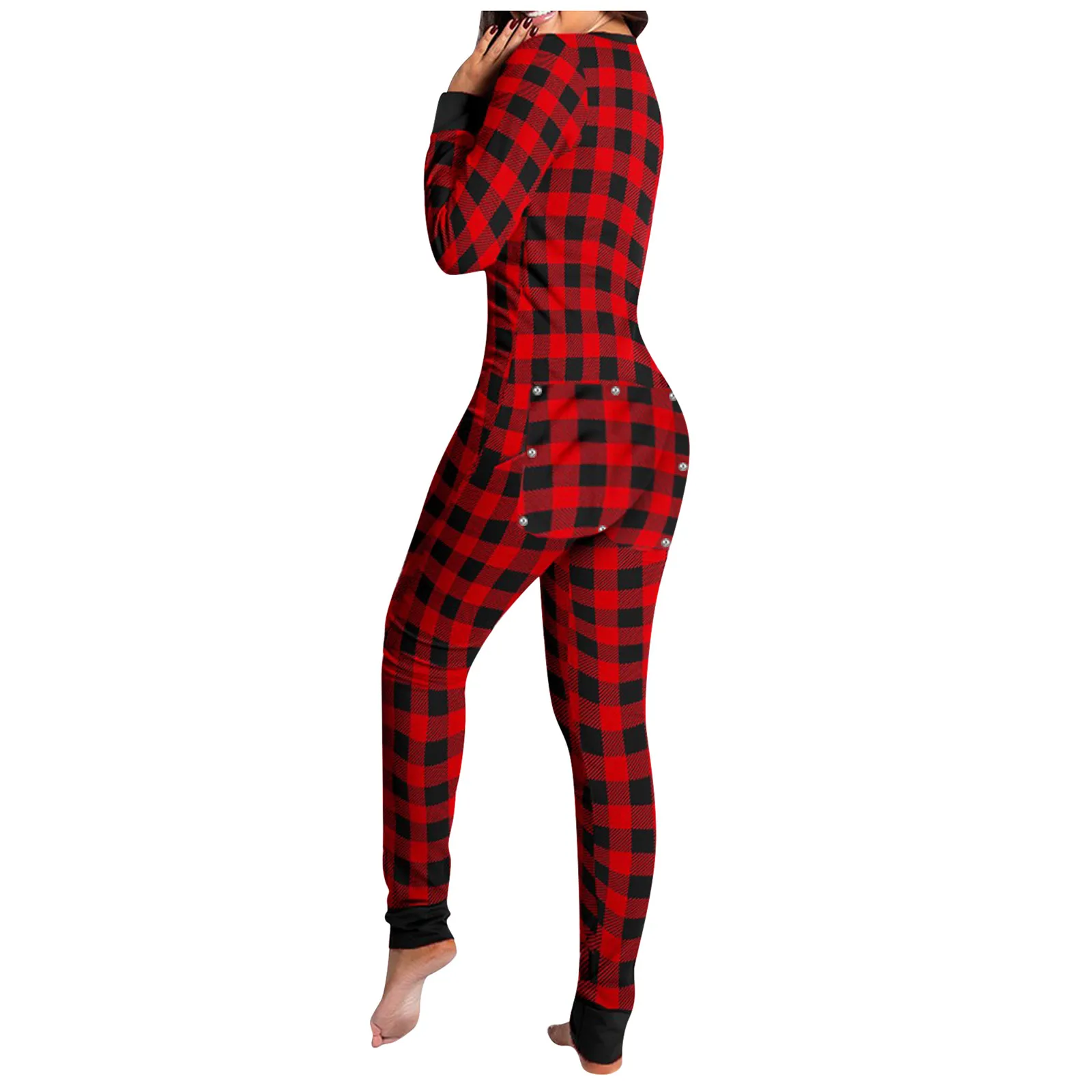 

Women Onesies Sexy Adults Sleepwear Romper Women's Open Butt Pajamas Long Nightwear Women V-neck Button Onesies Tracksuit