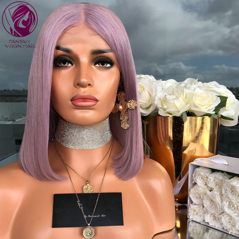 Парик из натуральных волос со шнуровкой белый Платиновый светлый фиолетовый